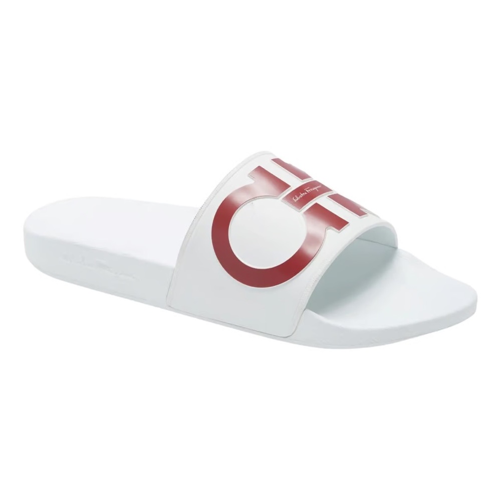 Salvatore Ferragamo rubber white and red Groove 2 Slide Sandal (Men). NIB